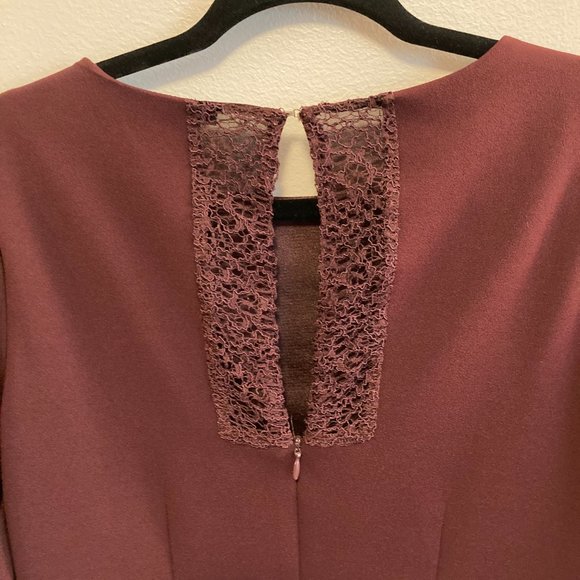 Antonio Melani Shift Dress Burgundy Sz 4 w/Lace Details Bell Sleeves Minimalist - Picture 3 of 13